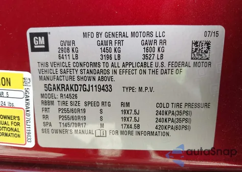 2016 Buick Enclave Convenience z USA, uszkodzony, nr VIN 5GAKRAKD7GJ119433